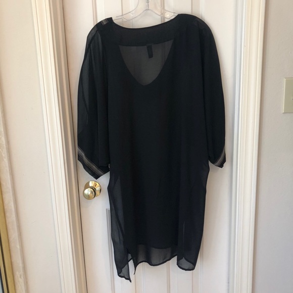 Tunic, black sheer with neck detail, full fit, Holiday or Cocktail perfect Sz XL - Picture 5 of 7